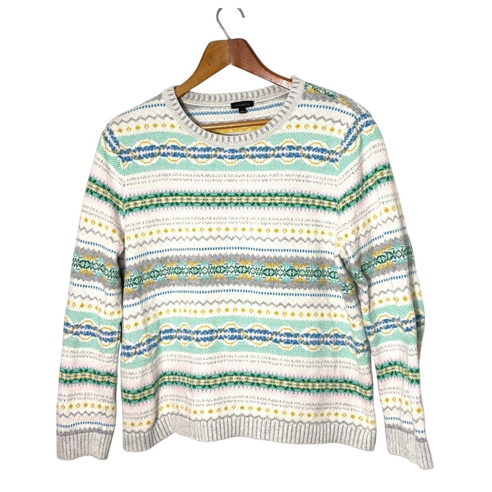 Talbots Fair Isle Pastel Sweater Size XL Coastal Preppy Capsule Classic Nautical